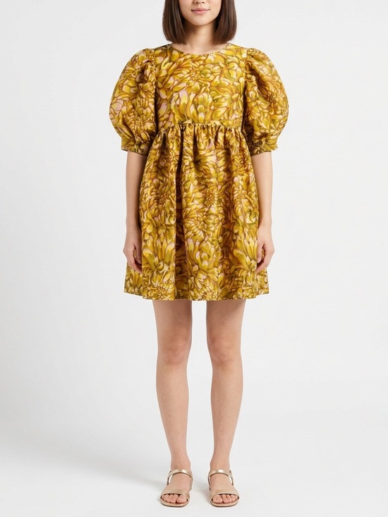 Kika Vargas Dresses & Skirts - Kika Vargas Yellow Floral Puff Sleeve Mini Dress Boho Summer XXS